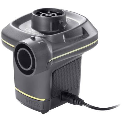Elektrische Luftpumpe mit schwarzem Gehäuse und Netzkabel, geeignet zum schnellen Aufpumpen von Luftmatratzen und Schwimmreifen.