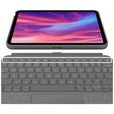 Ein Tablet mit leuchtendem Display liegt auf einer ansteckbaren Tastatur.
