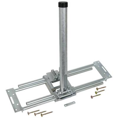 Montagesatz für Balkenhalterung, bestehend aus einer Metallplatte mit rohrförmigem Ständer, Schrauben und Befestigungselementen.