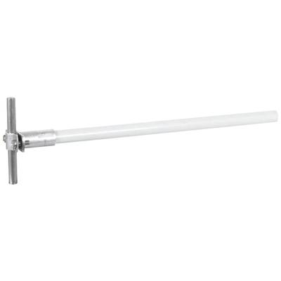 Eine weiße Rundstrahlantenne mit einem metallischen T-Stück an einem Ende, meist zur Signalübertragung verwendet.