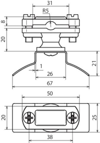 Technische Zeichnung einer Baugruppe mit Maßen und Beschreibungen, zeigt Ansichten der Teile mit Abmessungen wie Höhe, Breite und Winkel.