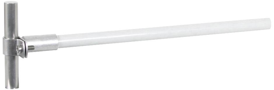 Ein Metall-T-Antennenstab, horizontale Anordnung, mit einem langen, weißen Kunststoffgriff. Geeignet für FM- oder TV-Signale.