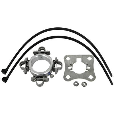 Metallhalterungssatz mit zwei Kabelbindern. Enthält eine runde und eine flache Metallhalterung sowie verschiedene Klemmbefestigungen.
