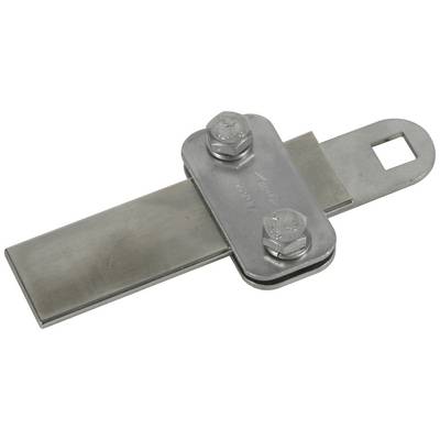 Ein Metallschieberiegel, der aus zwei miteinander verschraubten Teilen besteht, geeignet für Türen oder Tore zur Sicherung.
