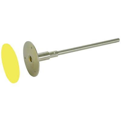 Metallstab mit runder Befestigungsplatte und gelber Scheibe daneben.