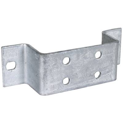 Metallwinkel aus verzinktem Stahl mit vier Löchern zur Befestigung. Wird häufig in Bauprojekten zur Stabilisierung oder Befestigung verwendet.