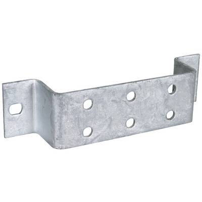 Ein verzinkter Metallwinkel mit mehreren Löchern zur Befestigung. Geeignet für Holzverbindungen in Bauprojekten.