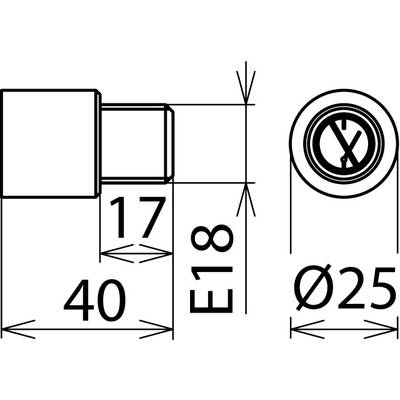Technische Zeichnung eines zylindrischen Bauteils mit Maßen: Länge 40 mm, Durchmesser 25 mm, hervorstehender Abschnitt 17 mm; mit Bezeichnung 'E18'.