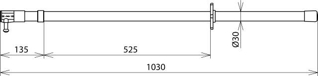 Zeichnung eines Rohres mit Maßen: Gesamtlänge 1030 mm, linker Abschnitt 135 mm, mittlerer Abschnitt 525 mm, Durchmesser 30 mm.