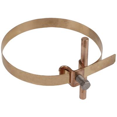 Kupfer-Erdungsschelle mit Schraube und Spannband zur Sicherung von Erdungskabeln. Eignet sich für belastbare Verbindungen.