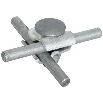 Metall-Element mit kreuzweise angeordneten Rohren und rundem Knopf in der Mitte.