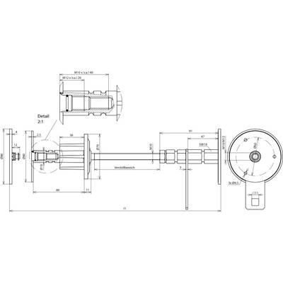 Technische Zeichnung einer Mechanikwelle mit Lager und Befestigungselementen. Maße und Details sind für Produktionszwecke angegeben.