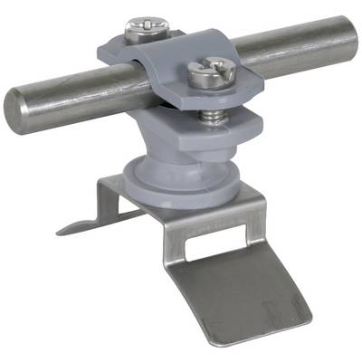 Metallschelle mit Halterung, bestehend aus einer horizontalen Stange und zwei festgeschraubten Klammern, montiert auf einer Basis.