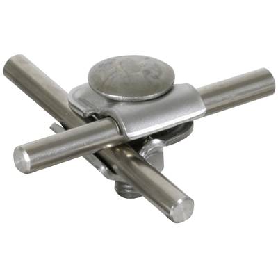 Kreuzförmiges Metallpuzzle mit zylinderförmigen Stäben, die ineinander verschlungen sind. Es erfordert Geschick zum Lösen.
