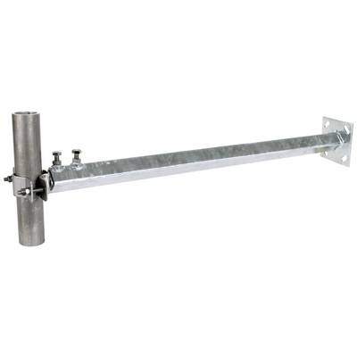 Metallische Antennenhalterung mit langem Arm und Befestigungsplatte, geeignet für die Installation an Wänden oder Masten.