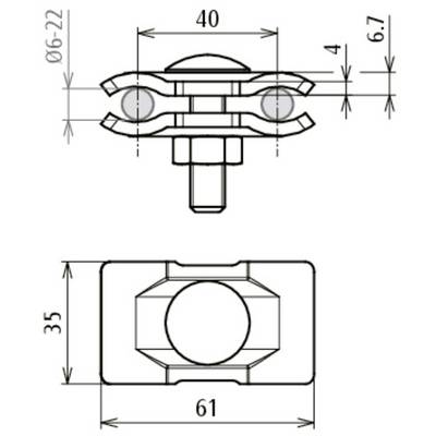 Technische Zeichnung eines Bauteils mit Maßen: Ø6-22, Breite 40 mm, Höhe 4 mm, Gesamtbreite 61 mm, Höhe 35 mm.