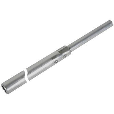Metallstange mit verlängerbarem Mittelteil und Befestigungsschrauben. Möglicherweise ein Bestandteil eines montierbaren Systems.
