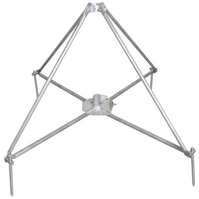 'Ein stabiles dreibeiniges Metallstativ, geeignet für die Montage von Geräten oder Antennen im Freien.'