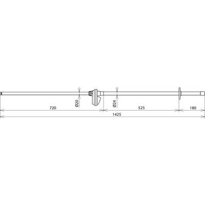 Technische Zeichnung einer Stabkomponente mit Gesamtlänge 1425 mm. Abschnitte: 720 mm, 525 mm und 180 mm. Durchmesser: 20 mm und 24 mm.