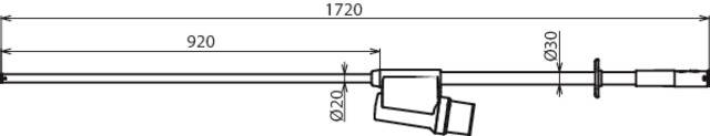 Strukturzeichnung eines Rohrs mit Abmessungen: Gesamtlänge 1720 mm, Hauptabschnitt 920 mm, Durchmesser Ø20 mm und Ø30 mm an den Enden.