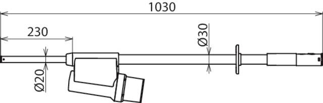 Technische Zeichnung eines Bauteils mit Abmessungen. Gesamtlänge 1030 mm, vordere Länge 230 mm, Durchmesser 20 mm und 30 mm.