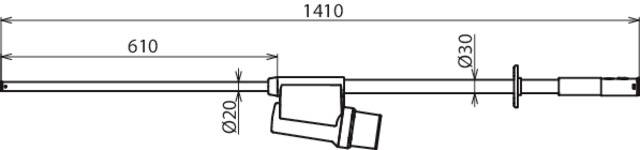 Technische Zeichnung einer Röhre mit Abmessungen: Länge 1410 mm, Durchmesser 30 mm und 20 mm, Rohrlänge 610 mm.