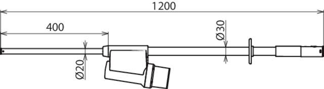 Technische Zeichnung eines Röhrensystems mit Gesamtmaß 1200 mm, Teilstücken 400 mm, Durchmesser von 30 mm und 20 mm.
