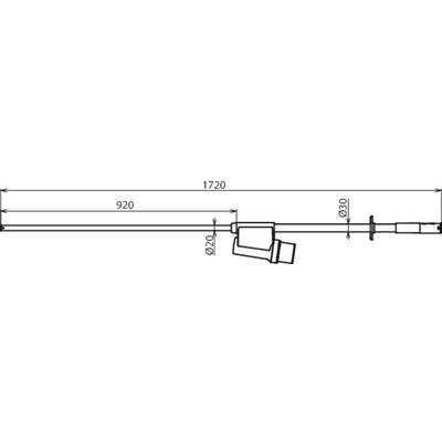 Technische Zeichnung einer Rute: Gesamtlänge 1720 mm, Teilsegmente 920 mm und 820 mm, Durchmesser 20 mm und 30 mm.