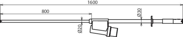 Technische Zeichnung eines Rohrs mit Gesamtlänge 1600 mm. Linker Abschnitt 800 mm, Durchmesser Ø20 mm und rechter Abschnitt Ø30 mm.