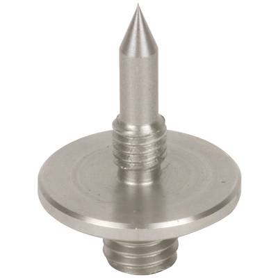 Ein metallischer Bodendorn mit runder Basis und spitz zulaufendem Ende, verwendet zur sicheren Befestigung von Gegenständen im Boden.