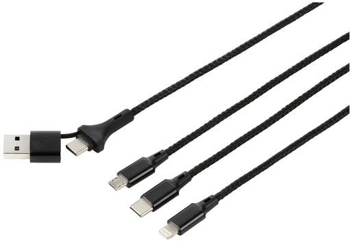 Renkforce USB-Ladekabel  USB 2.0 USB-A Stecker, USB-C® Stecker, USB-Micro-B Stecker, Apple Lightning Stecker, USB-C® Stecker 1.20 m Anthrazit/Schwarz Aluminium-Stecker US203/1.2M