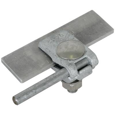 Ein Metallklemmsystem mit flachem und rundem Teil, verbunden durch eine Schraube. Verwendet für mechanische Befestigungen und Verbindungen.