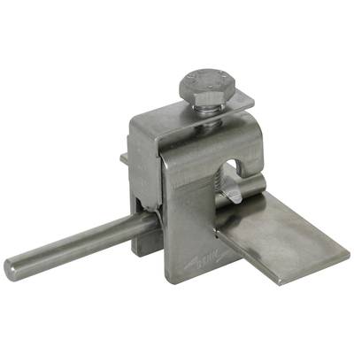 Ein metallischer Balkenverbinder mit Schraube und Stellhebel, zum Befestigen von Strukturen an einem Träger.