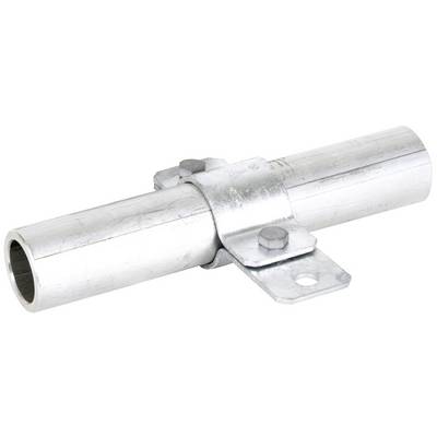 Metallisches Rohrverbinderstück mit zwei verschraubten Elementen. Dient zum Verbinden von zwei Rohren, weist silberne Farbe auf.