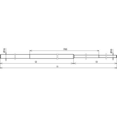Technische Zeichnung eines Metallstabs: Länge 700 mm, Durchmesser 16 mm links und 10 mm rechts. Segmentmaße sind L1, L2, L3.