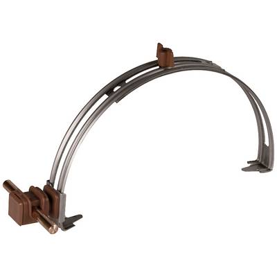 Metallisches Bogengestell mit braunen Kunststoffverbindungen, vermutlich Teil einer mechanischen oder strukturellen Vorrichtung.