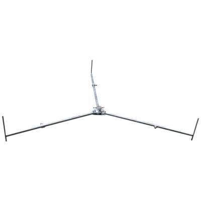 Eine dreibeinige Metallhalterung mit verstellbaren Armen, möglicherweise Teil einer Antenne oder Stativkonstruktion.