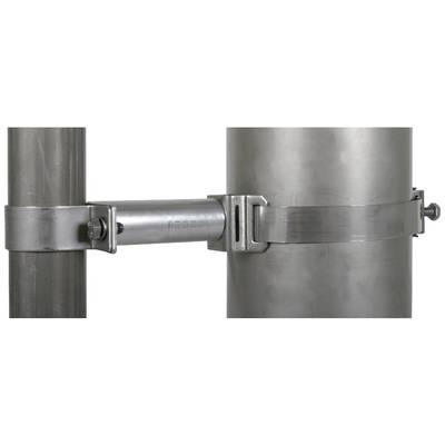 Zwei Metallrohre, verbunden durch einen stabilen Metallarm mit Schraubverbindungen.