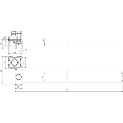 Technische Zeichnung eines Bauteils mit Bemaßungen. Obere Ansicht zeigt eine Breite von 34 mm, seitliche Ansicht eine Höhe von 30 mm.