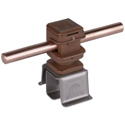 Kupfer-Pressfitting-Komponente auf Metallsockel, zur Verbindung von Rohrleitungen in Heizungs- oder Sanitärsystemen.