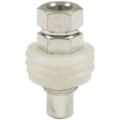 Ein metallischer und plastikbeschichteter Adapter mit geriffelten Ringen und Sechskantverschraubung.