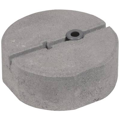 Runder Betonblock mit einer tiefen Einkerbung und einem kleinen Loch in der Mitte.