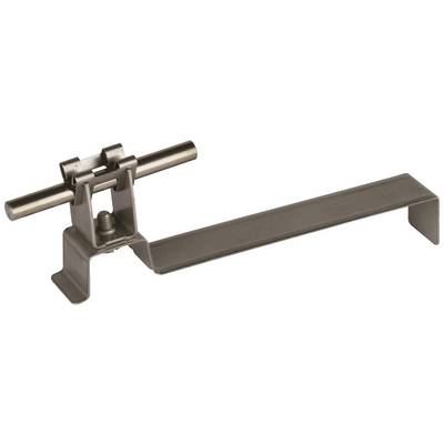 Metallhalterung mit Schraube, geeignet zum Befestigen von Paneelen oder Platten auf einer Oberfläche. Robust und einfach im Design.