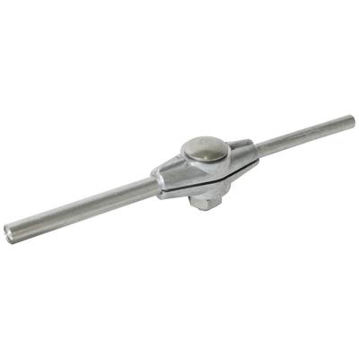 Ein silberner Windeisen-Schraubenschlüssel aus Metall, verwendet zum Halten von Gewindebohrern, auf weißem Hintergrund.