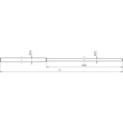 Technische Zeichnung eines zylindrischen Stabs mit 1000 mm Länge. Durchmesser links: 16 mm, rechts: 10 mm.