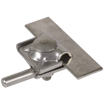 Metallteil eines Spannsystems mit flachem rechteckigem Element und drehbarem Hebel. Verwendet zur Befestigung oder Justierung.