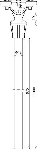 Technische Zeichnung einer Metallstange mit Maßen. Länge 1000 mm, Durchmesser 16 mm. Abschnitt oben mit Angabe 'ø8'.