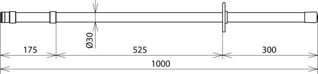 Technische Zeichnung einer Metallstange mit Maßen: Gesamtlänge 1000 mm, Durchmesser 30 mm, Abschnitte von 175 mm, 525 mm und 300 mm.