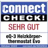 Logo von 'connect CHECK!', Bewertung 'SEHR GUT' für das eQ-3 Heizkörperthermostat Evo, Oktober 2022, connect.de/3202934.