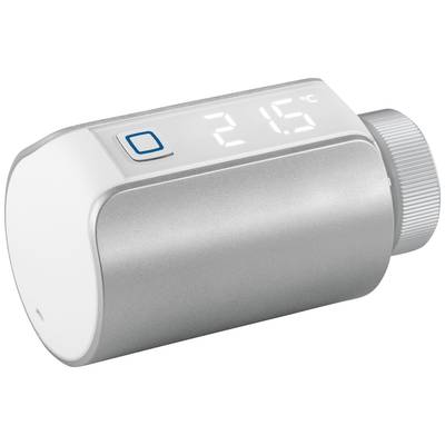 Digitales Thermostat mit Anzeige '21,5°C', silbernes Gehäuse und Einstellrad, geeignet zur Temperaturregelung in Räumen.